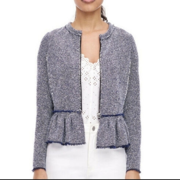Rebecca Taylor tweed fringed full front zip peplum jacket women's size 6 - Picture 13 of 13